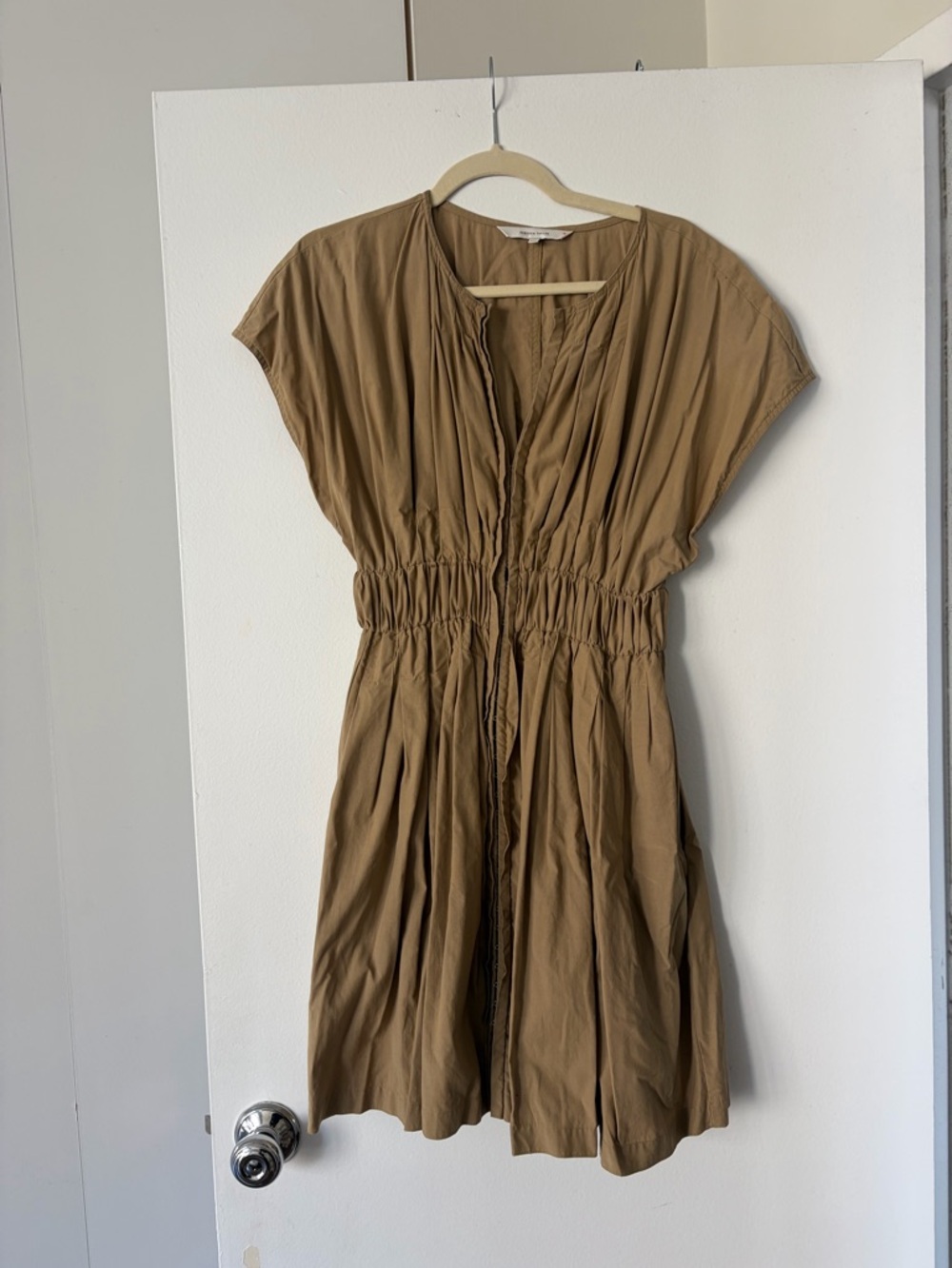 Rebecca Taylor Camel Short Sleeve Gathered-Waist Dress